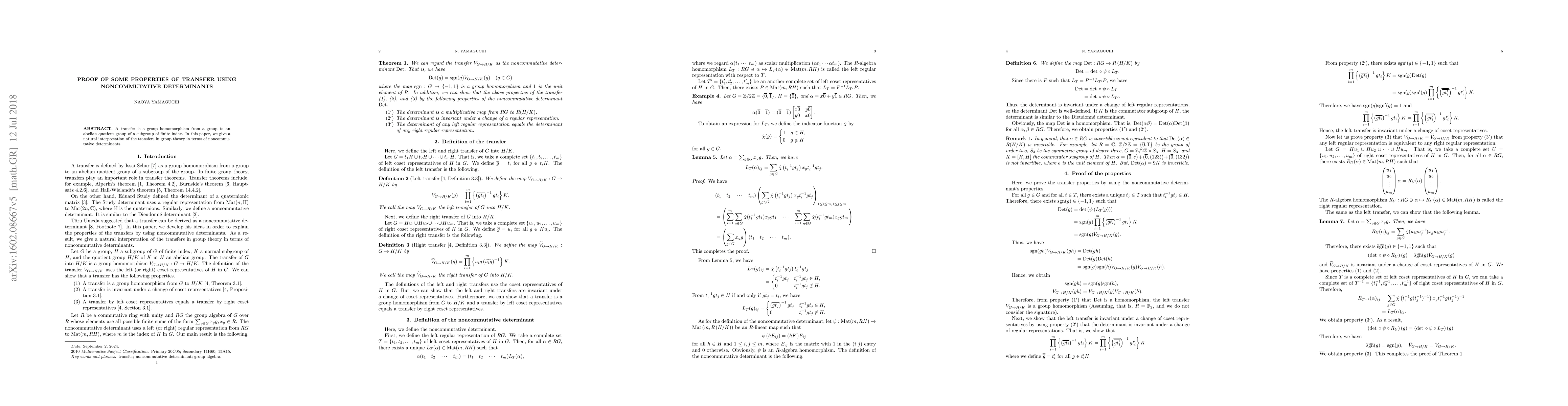 Thumbnail for Proof of some properties of transfer using noncommutative determinants