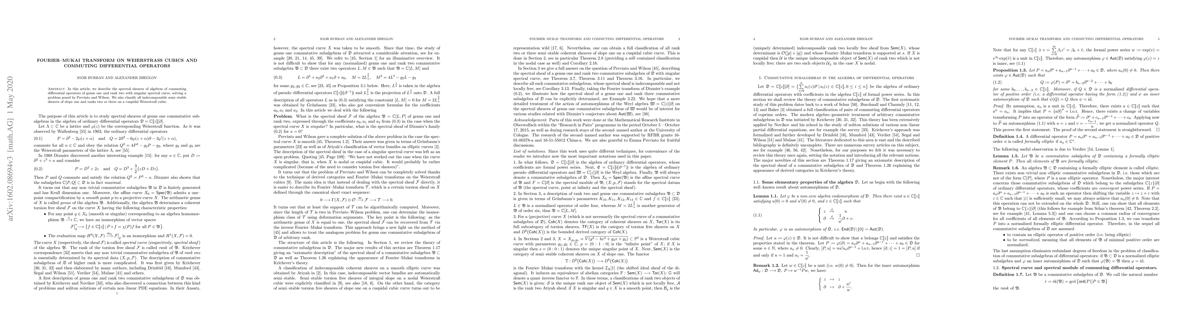 Thumbnail for Fourier-Mukai transform on Weierstrass cubics and commuting differential
  operators