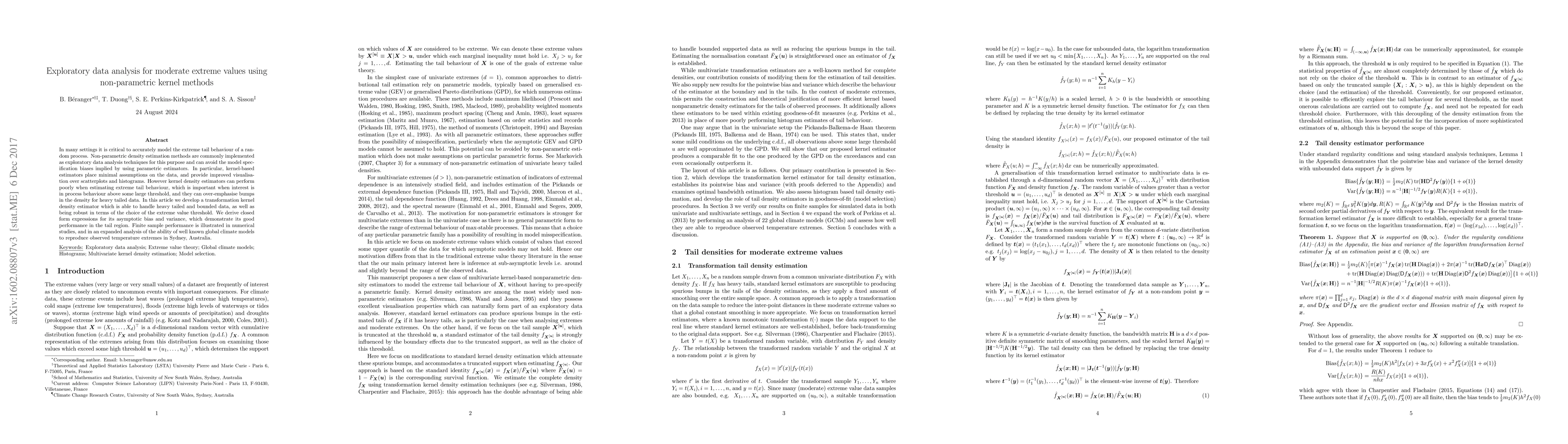 Thumbnail for Exploratory data analysis for moderate extreme values using
  non-parametric kernel methods