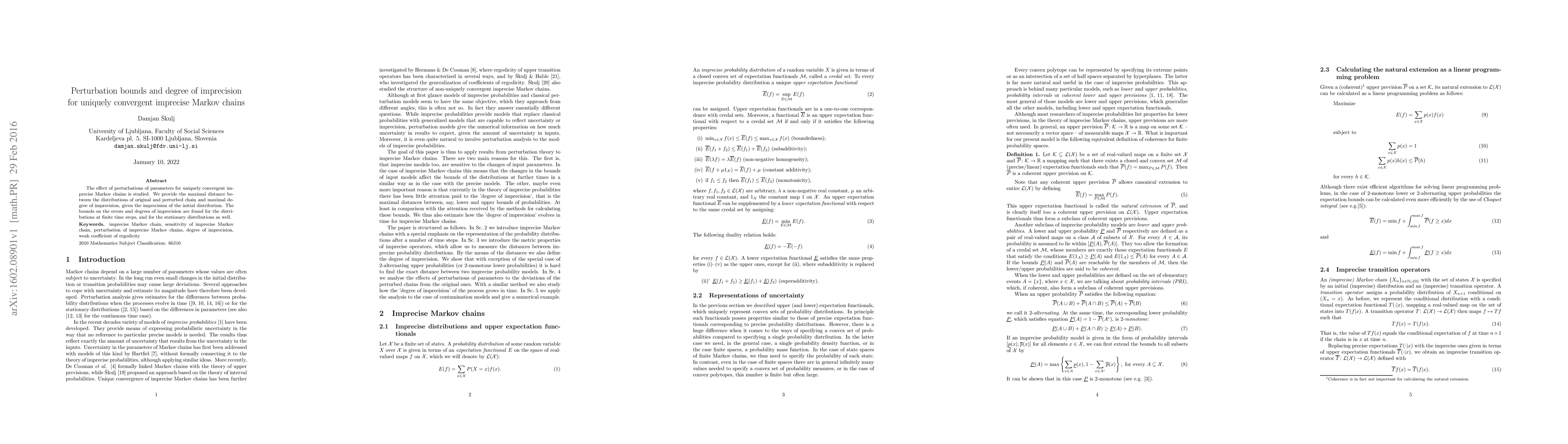 Thumbnail for Perturbation bounds and degree of imprecision for uniquely convergent
  imprecise Markov chains