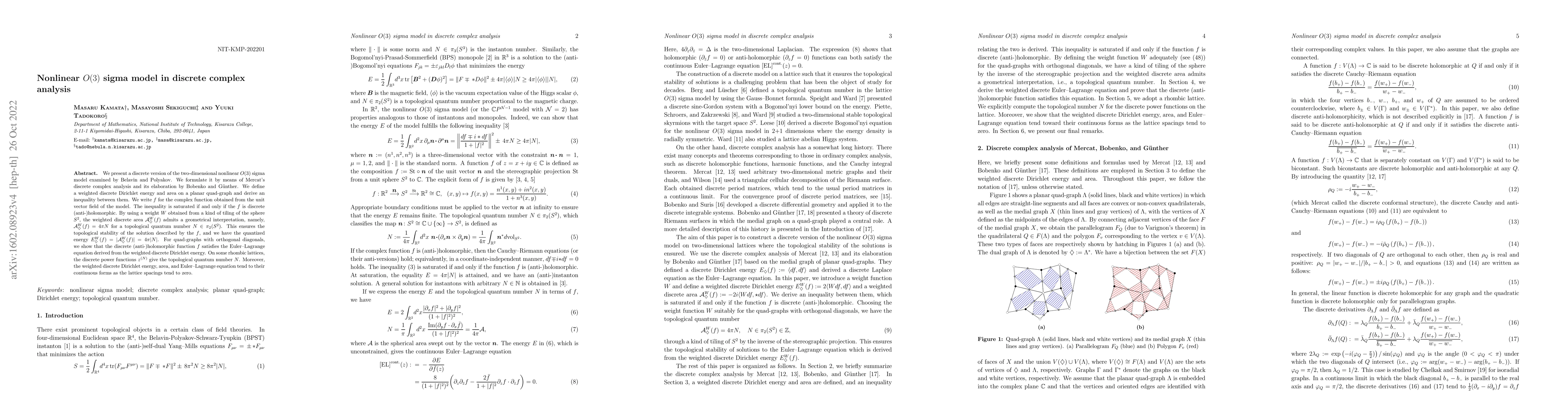 Thumbnail for Nonlinear $O(3)$ sigma model in discrete complex analysis