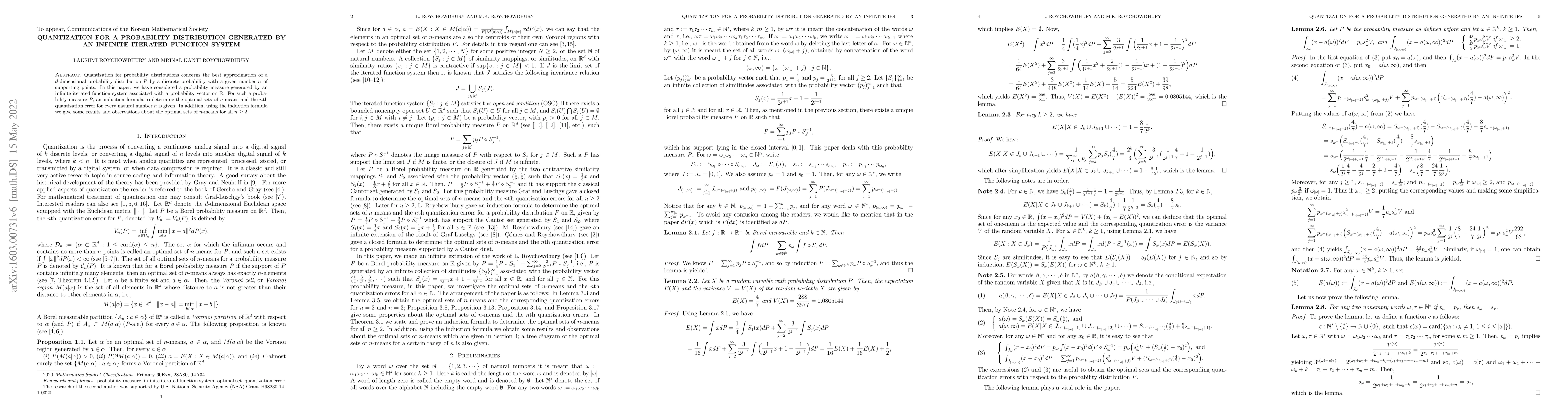 Thumbnail for Quantization for a probability distribution generated by an infinite
  iterated function system