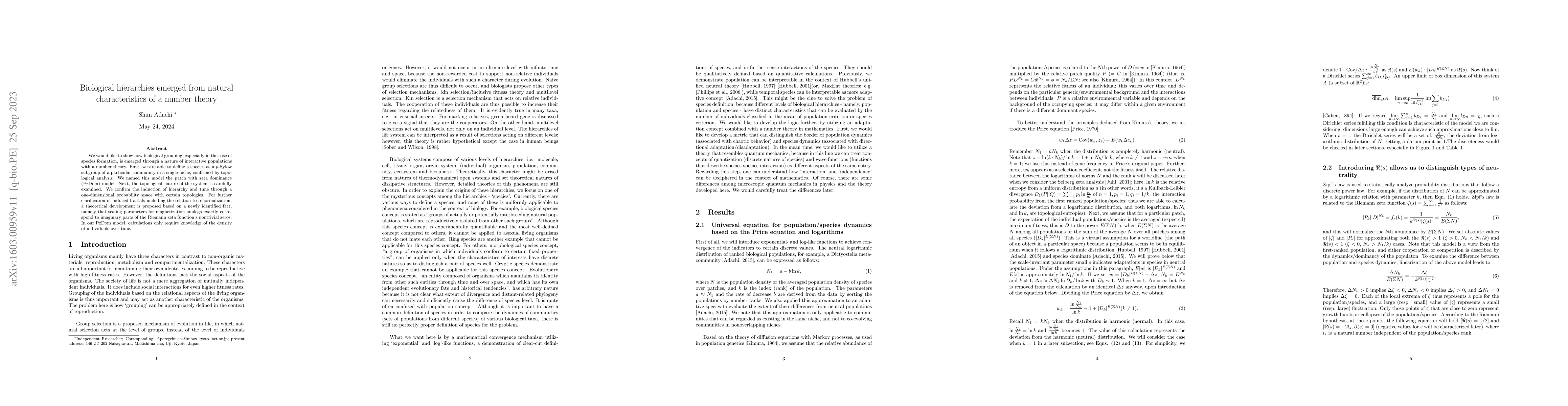 Thumbnail for Biological hierarchies emerged from natural characteristics of a number
  theory