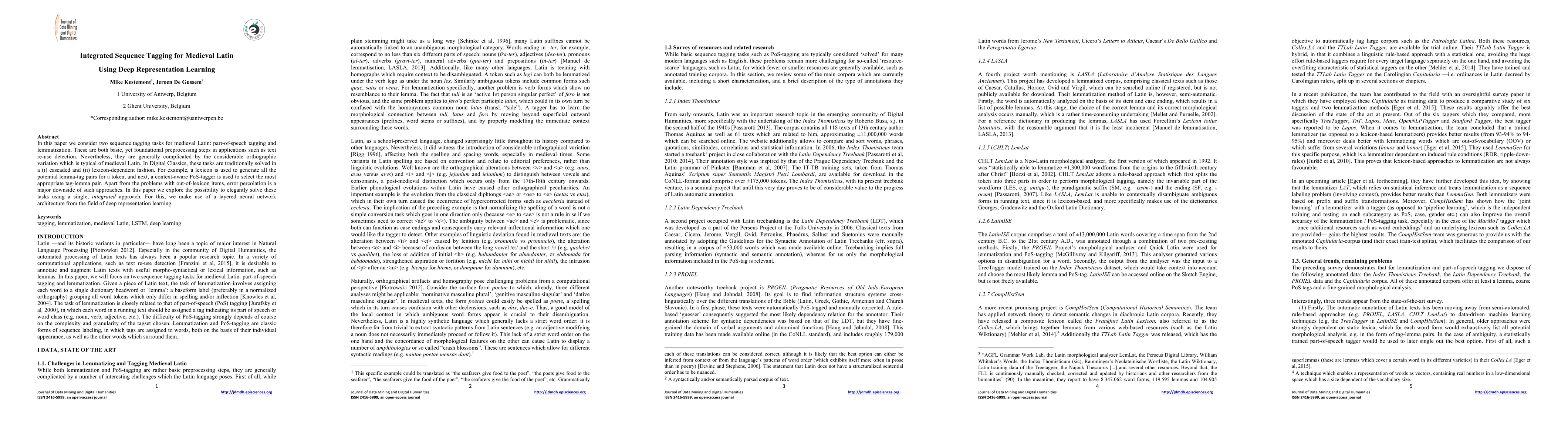 Thumbnail for Integrated Sequence Tagging for Medieval Latin Using Deep Representation
  Learning