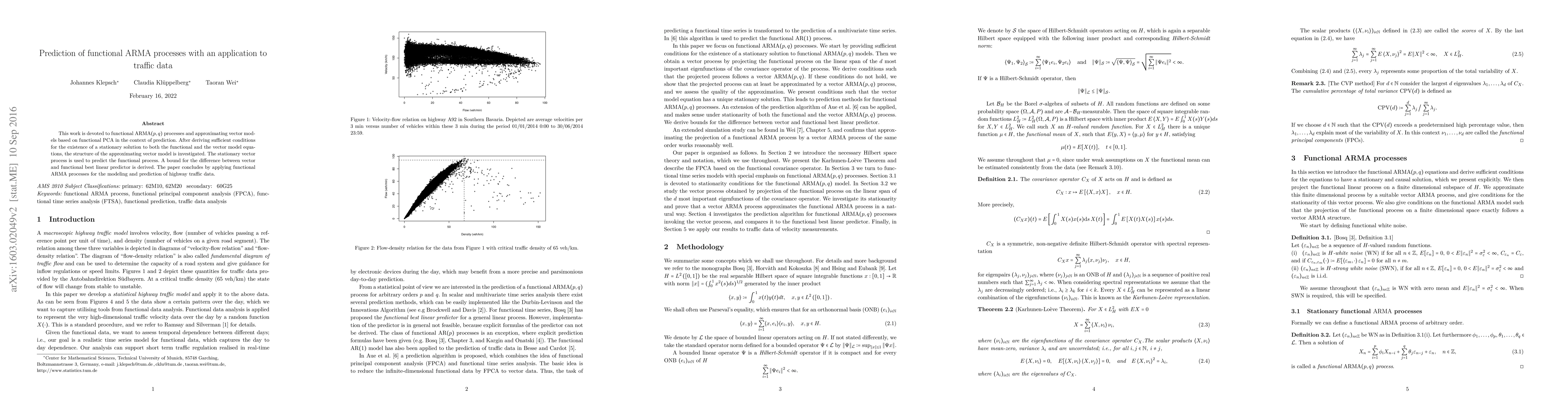 Thumbnail for Prediction of functional ARMA processes with an application to traffic
  data