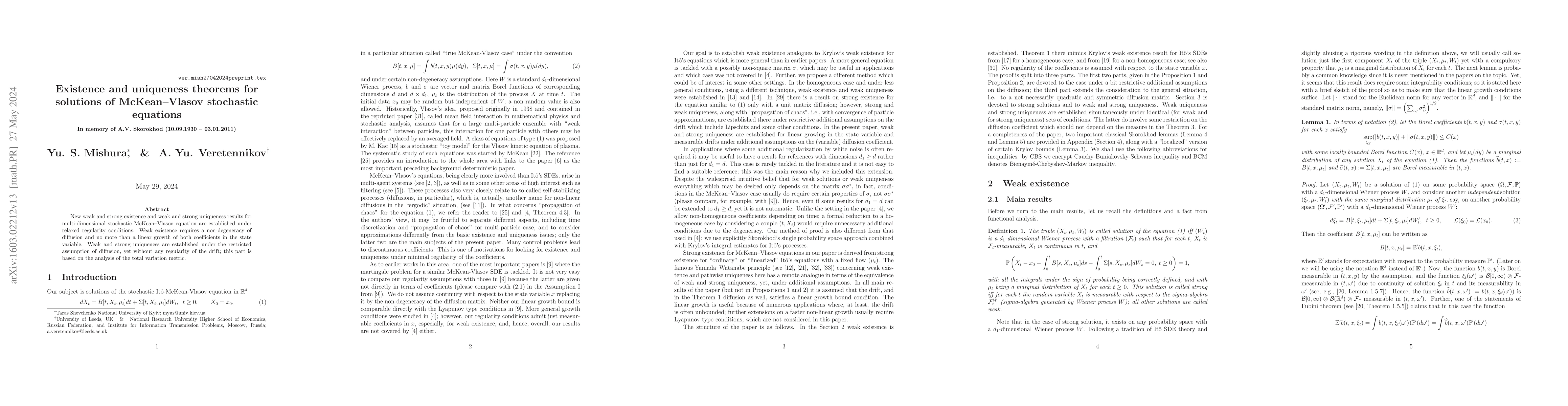 Thumbnail for Existence and uniqueness theorems for solutions of McKean--Vlasov
  stochastic equations