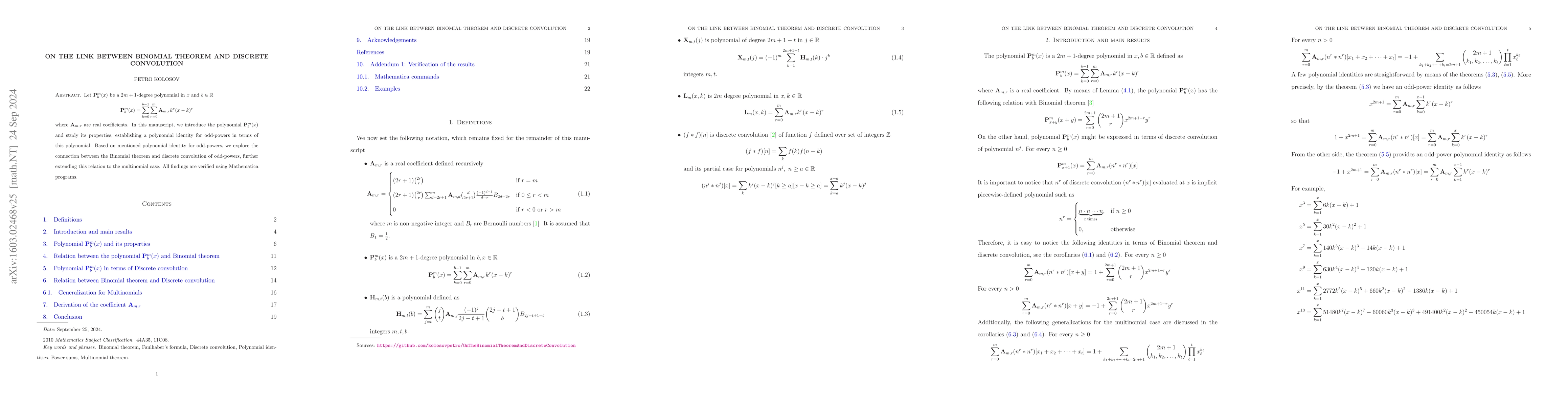 Thumbnail for On the link between binomial theorem and discrete convolution