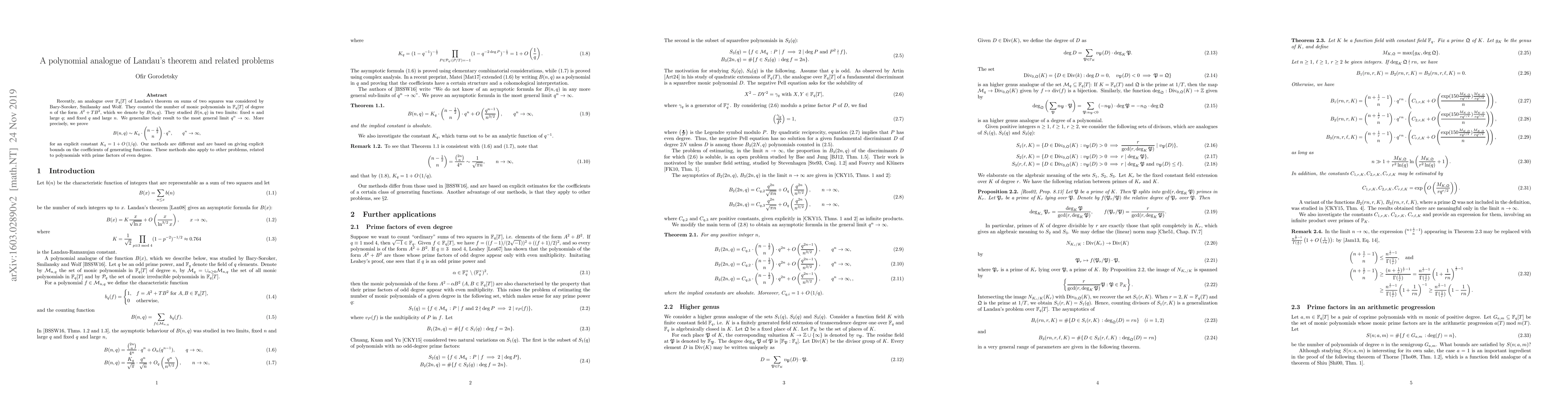 Thumbnail for A polynomial analogue of Landau's theorem and related problems