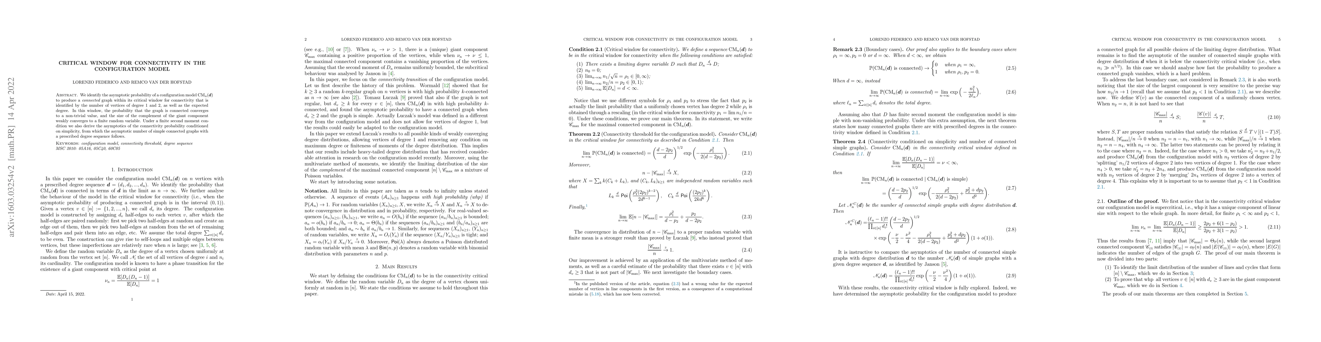 Thumbnail for Critical window for connectivity in the Configuration Model