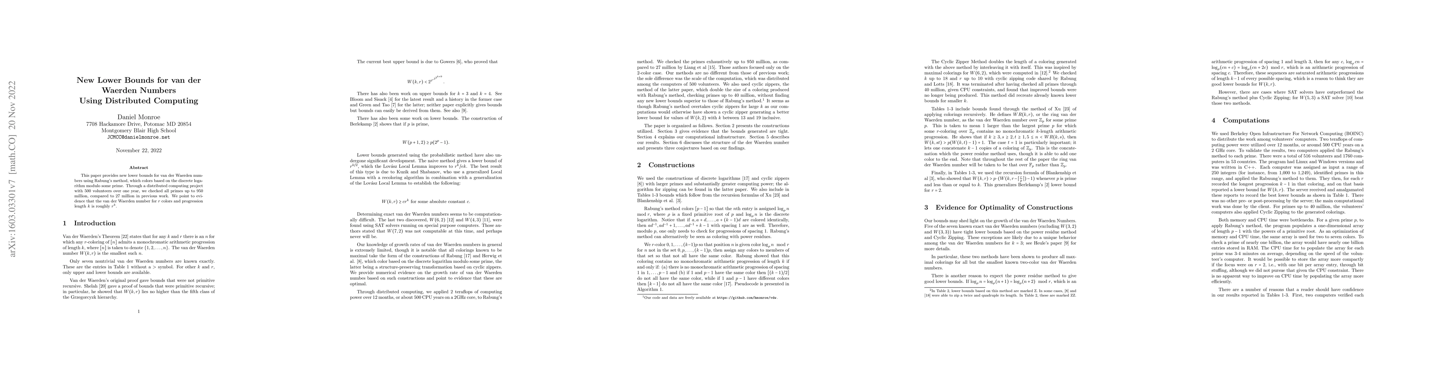 Thumbnail for New Lower Bounds for van der Waerden Numbers Using Distributed Computing