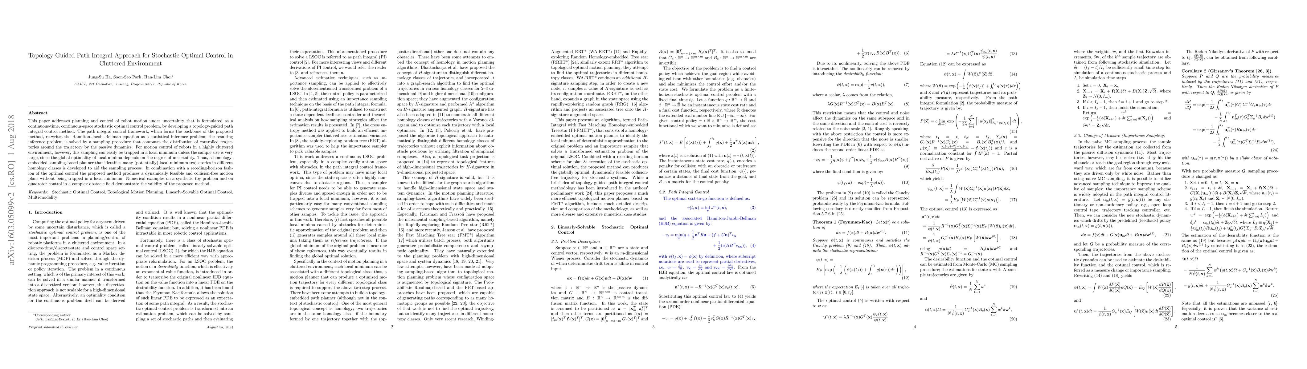 Thumbnail for Topology-Guided Path Integral Approach for Stochastic Optimal Control in
  Cluttered Environment