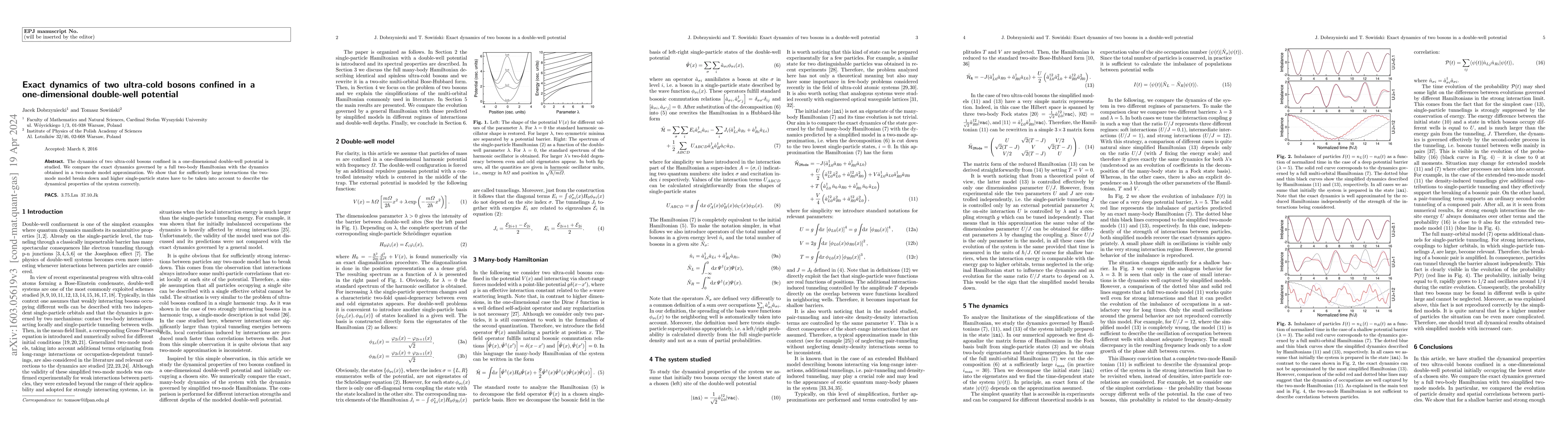 Thumbnail for Exact dynamics of two ultra-cold bosons confined in a one-dimensional
  double-well potential