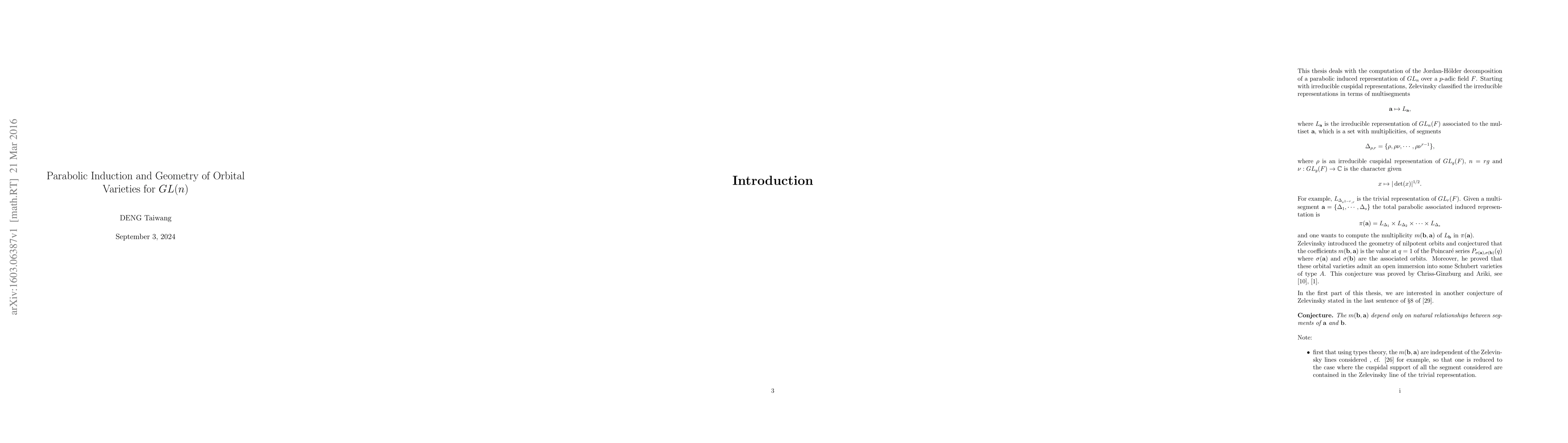 Thumbnail for Parabolic Induction and Geometry of Orbital Varieties for GL(n)