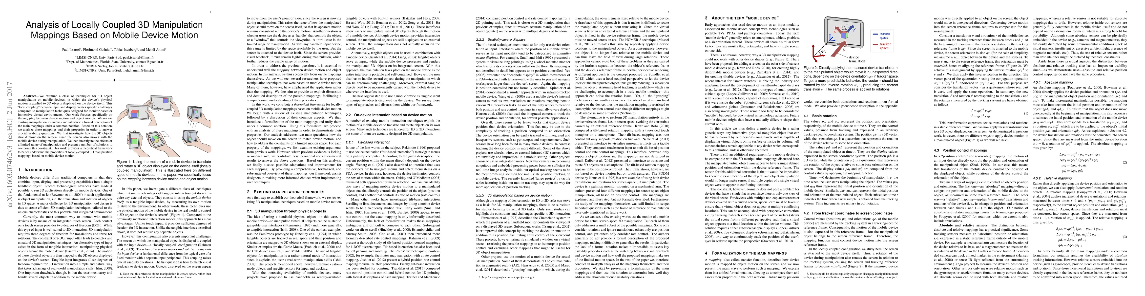 Thumbnail for Analysis of Locally Coupled 3D Manipulation Mappings Based on Mobile
  Device Motion
