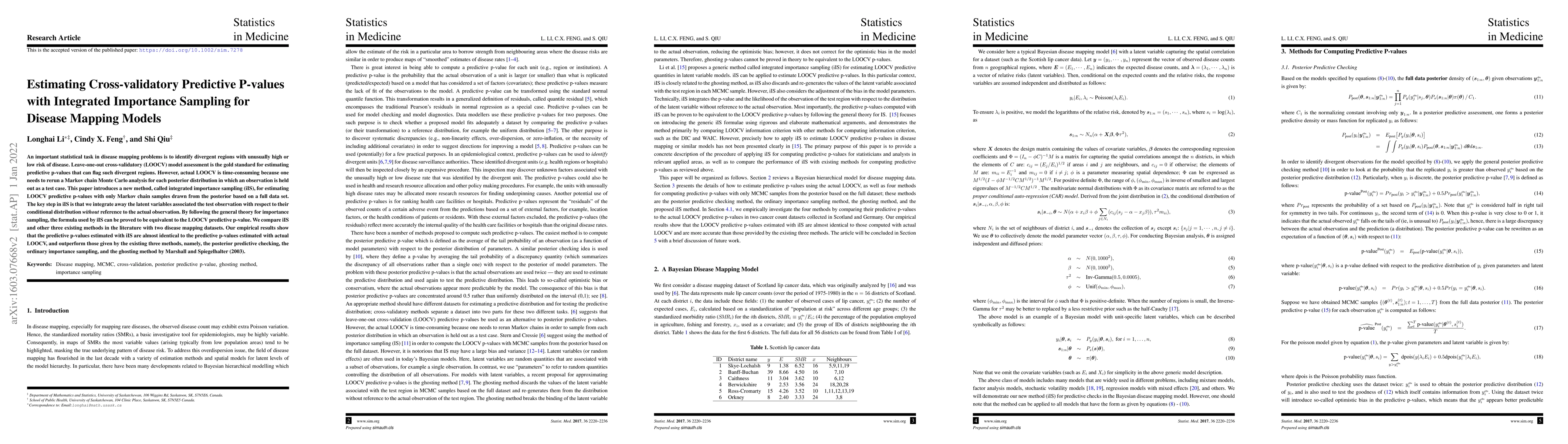 Thumbnail for Estimating Cross-validatory Predictive P-values with Integrated
  Importance Sampling for Disease Mapping Models