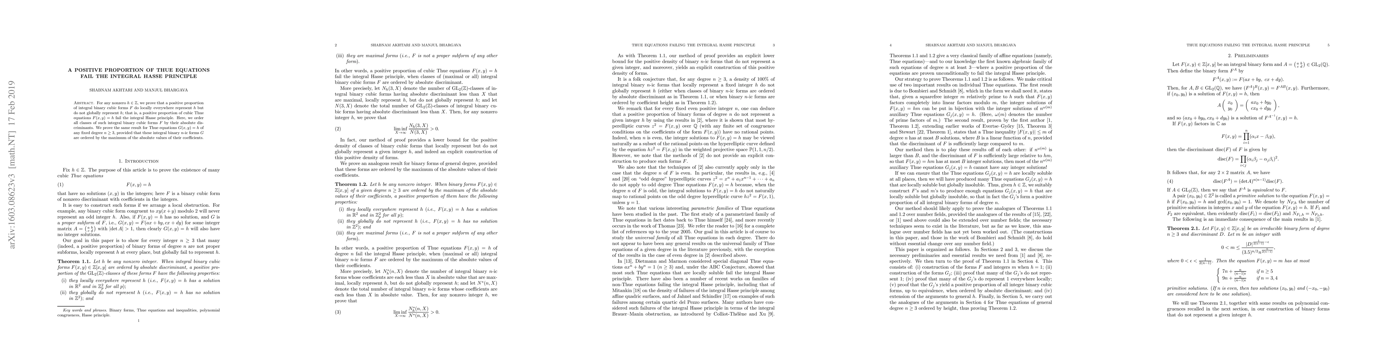 Thumbnail for A positive proportion of Thue equations fail the integral Hasse
  principle