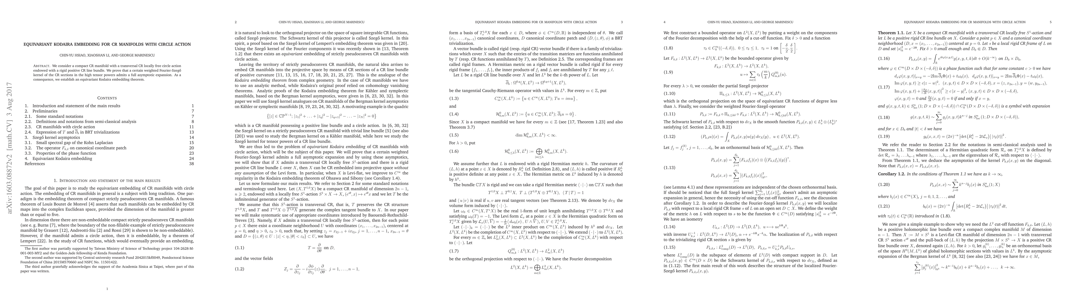 Thumbnail for Equivariant Kodaira embedding of CR manifolds with circle action