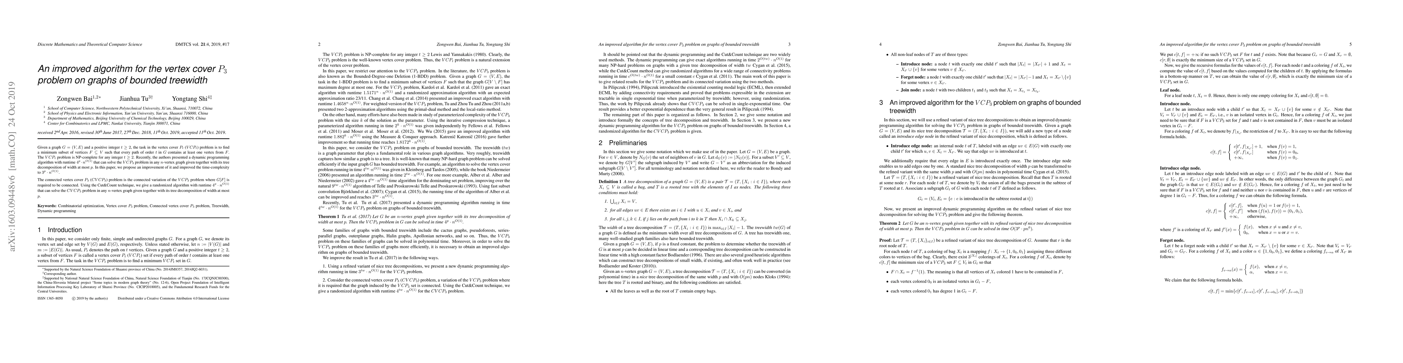 Thumbnail for An improved algorithm for the vertex cover $P_3$ problem on graphs of
  bounded treewidth