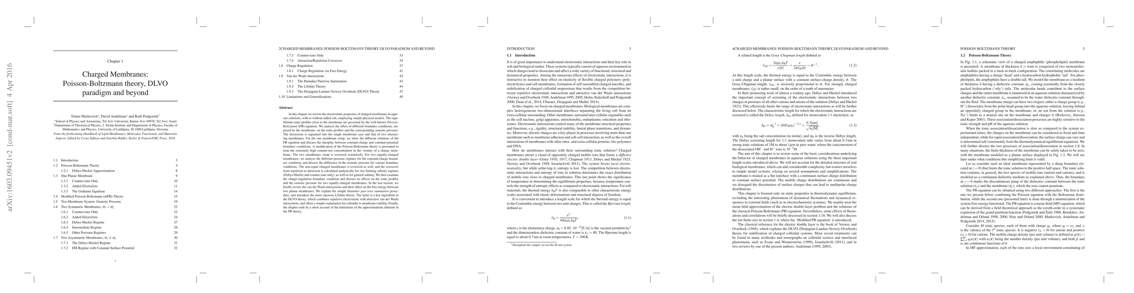 Thumbnail for Charged Membranes: Poisson-Boltzmann theory, DLVO paradigm and beyond