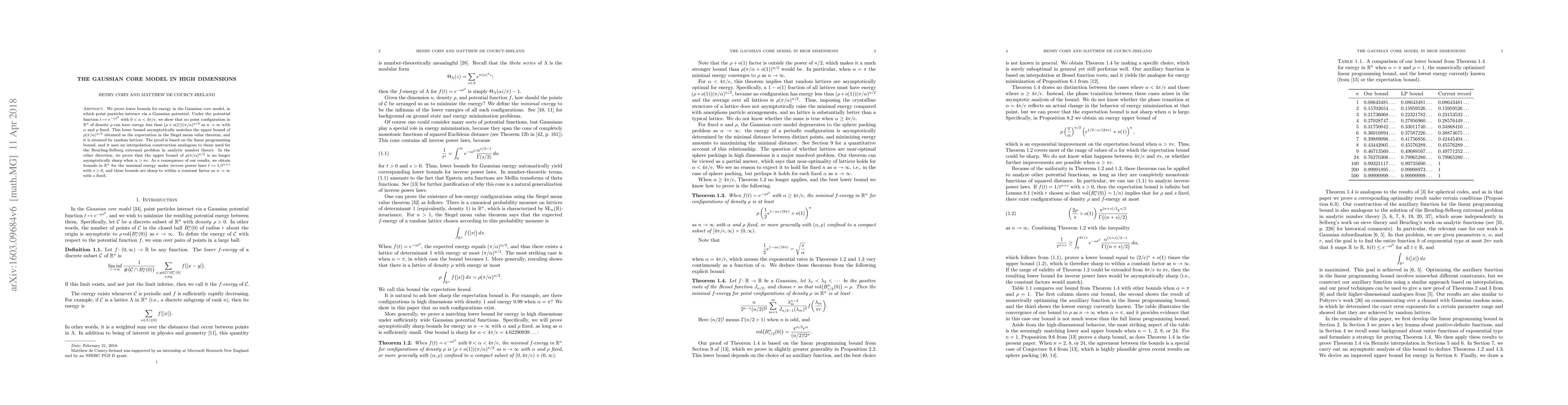 Thumbnail for The Gaussian core model in high dimensions
