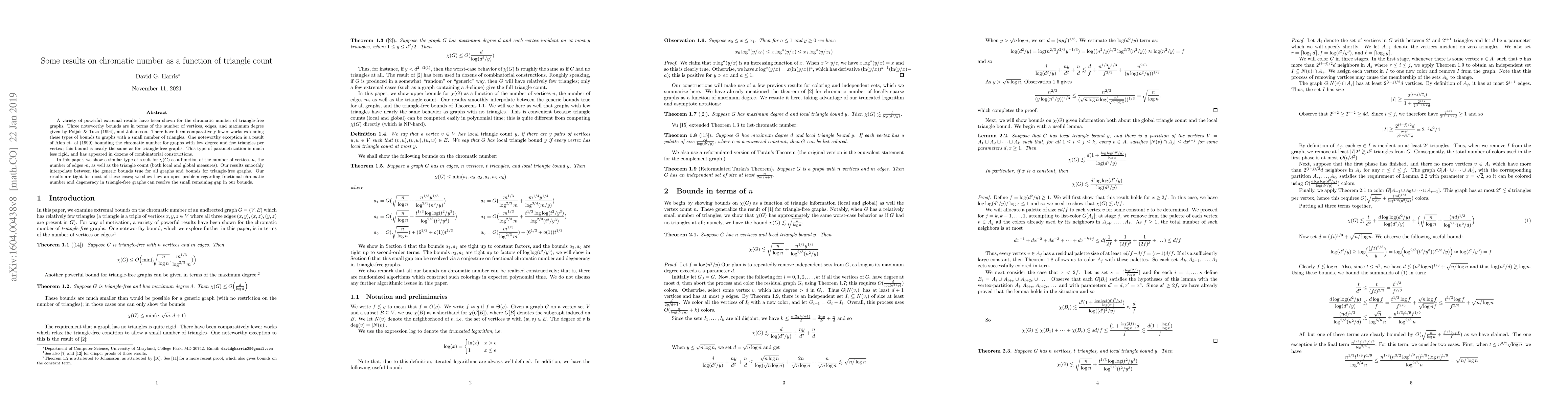 Thumbnail for Some results on chromatic number as a function of triangle count