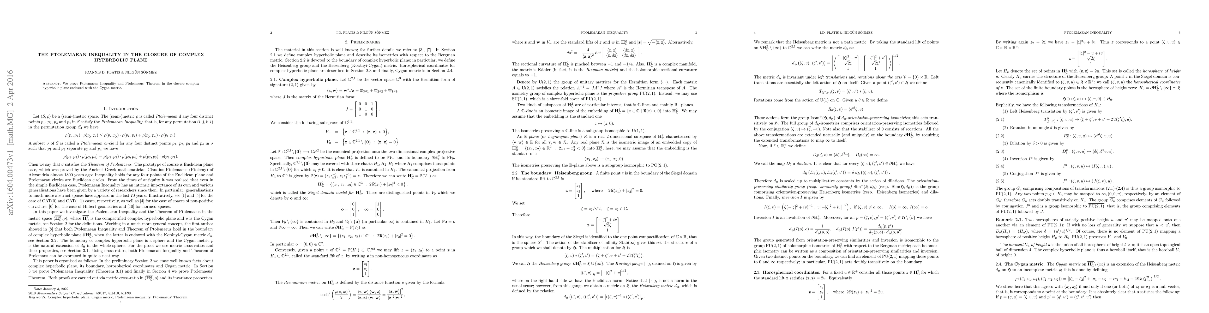 Thumbnail for The Ptolemaean Inequality in the closure of complex hyperbolic plane