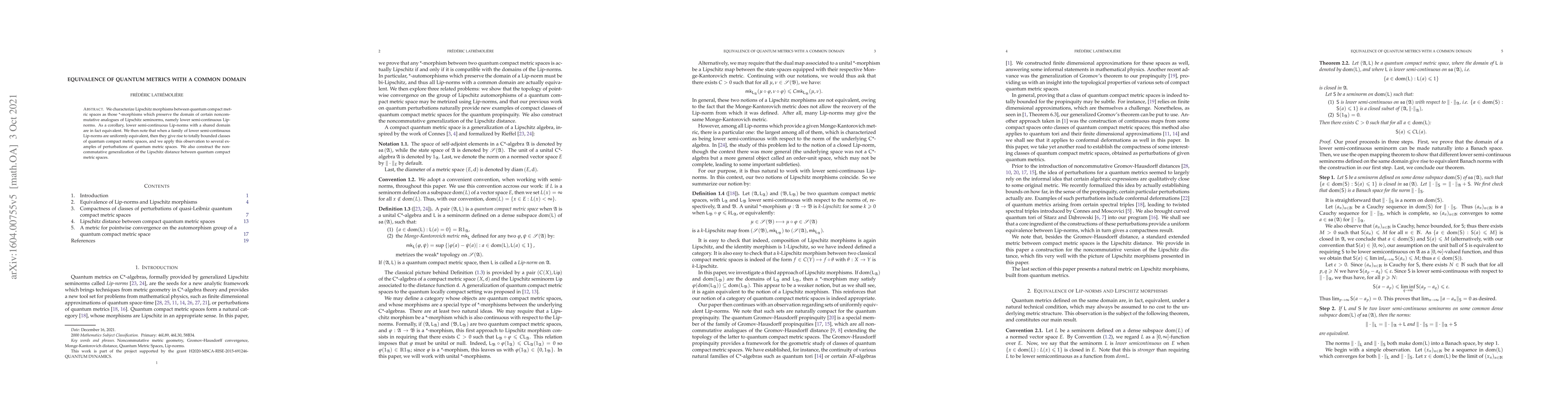 Thumbnail for Equivalence of Quantum Metrics with a common domain