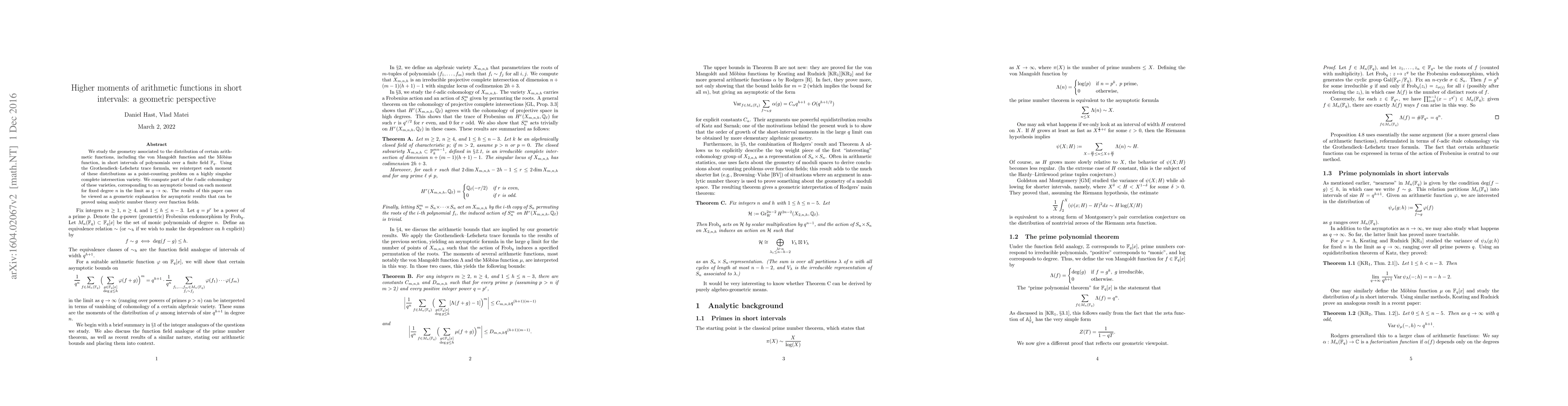 Thumbnail for Higher moments of arithmetic functions in short intervals: a geometric
  perspective