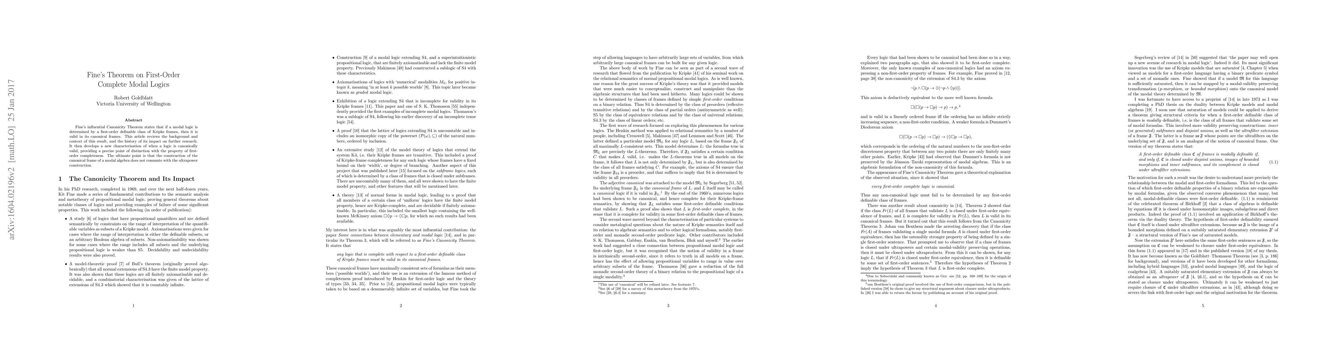 Thumbnail for Fine's Theorem on First-Order Complete Modal Logics