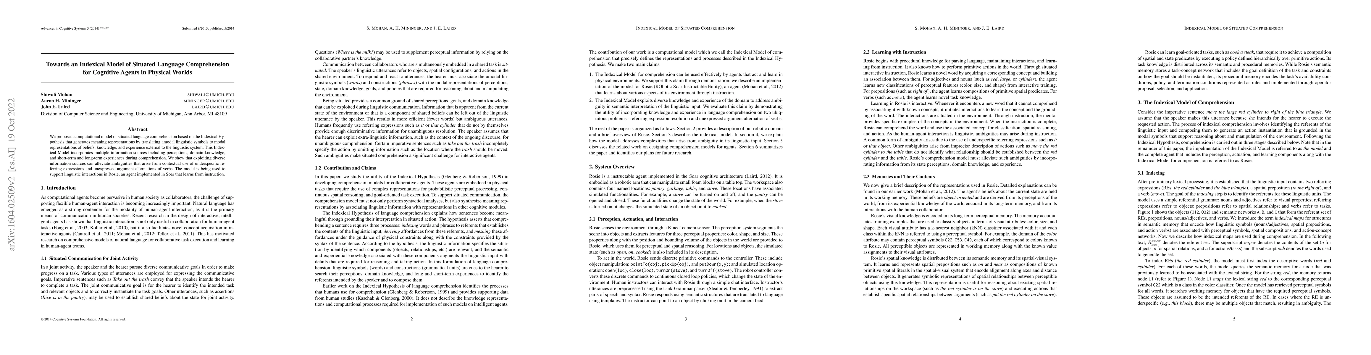 Thumbnail for Towards an Indexical Model of Situated Language Comprehension for
  Cognitive Agents in Physical Worlds