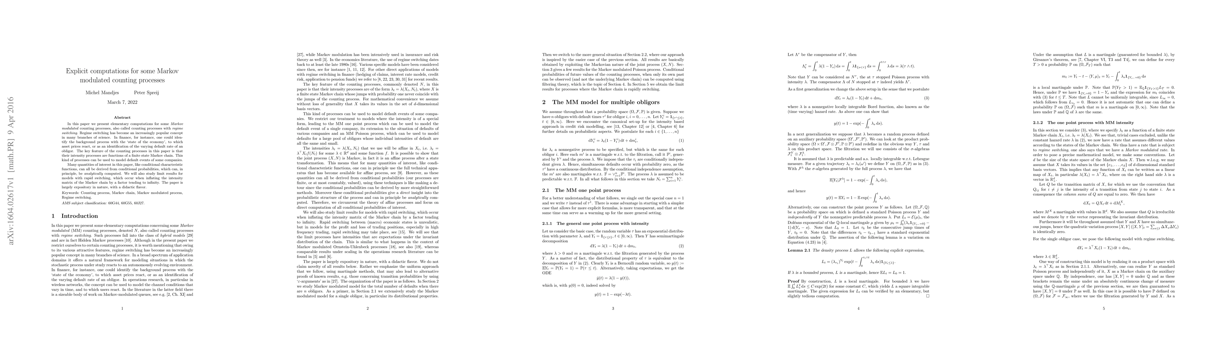 Thumbnail for Explicit computations for some Markov modulated counting processes