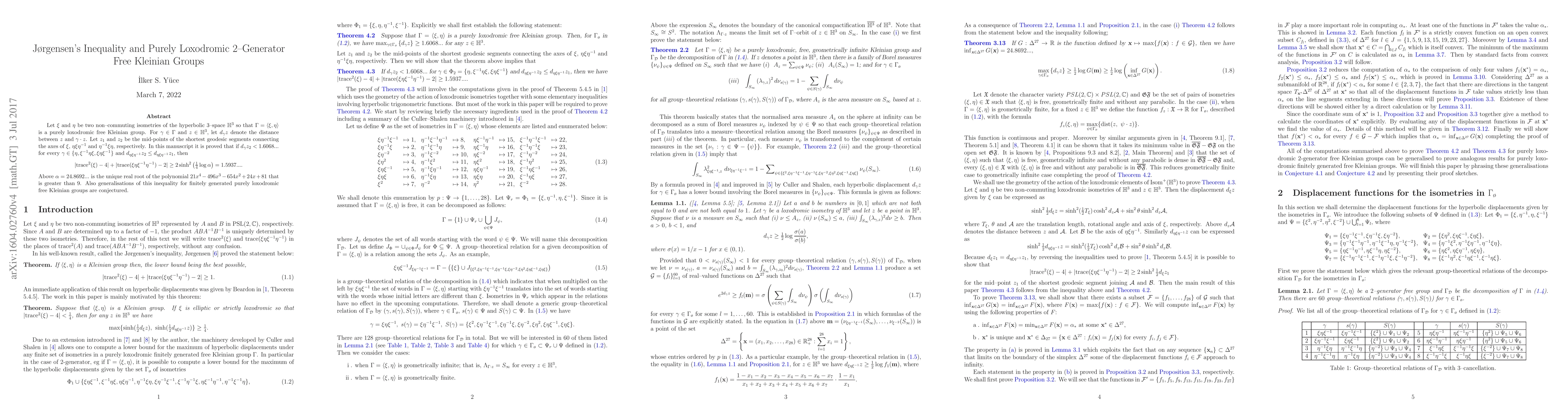 Thumbnail for Jorgensen's Inequality and Purely Loxodromic 2-Generator Free Kleinian
  Groups