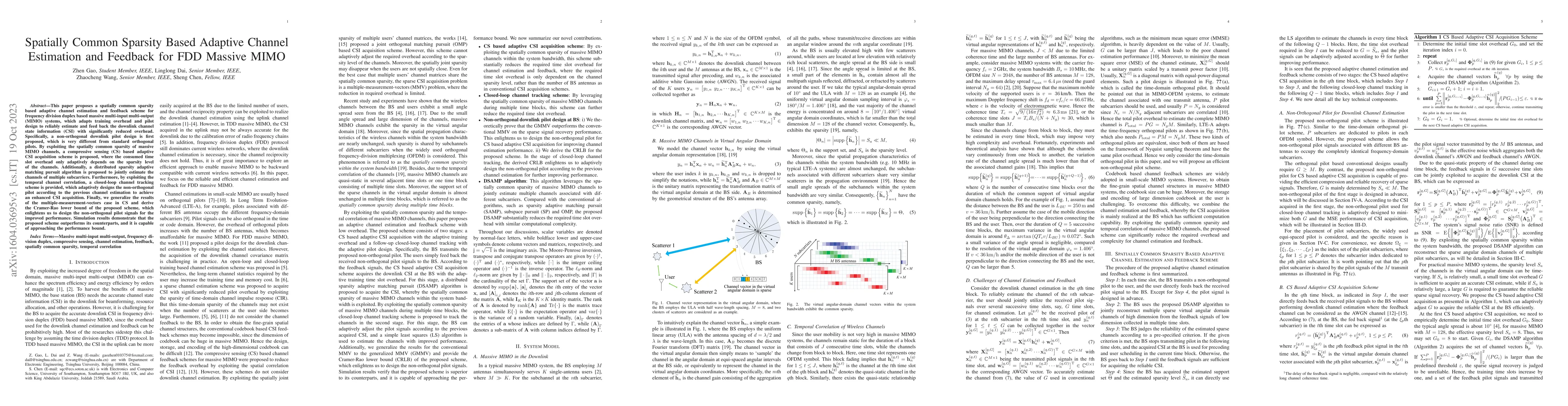 Thumbnail for Spatially Common Sparsity Based Adaptive Channel Estimation and Feedback
  for FDD Massive MIMO
