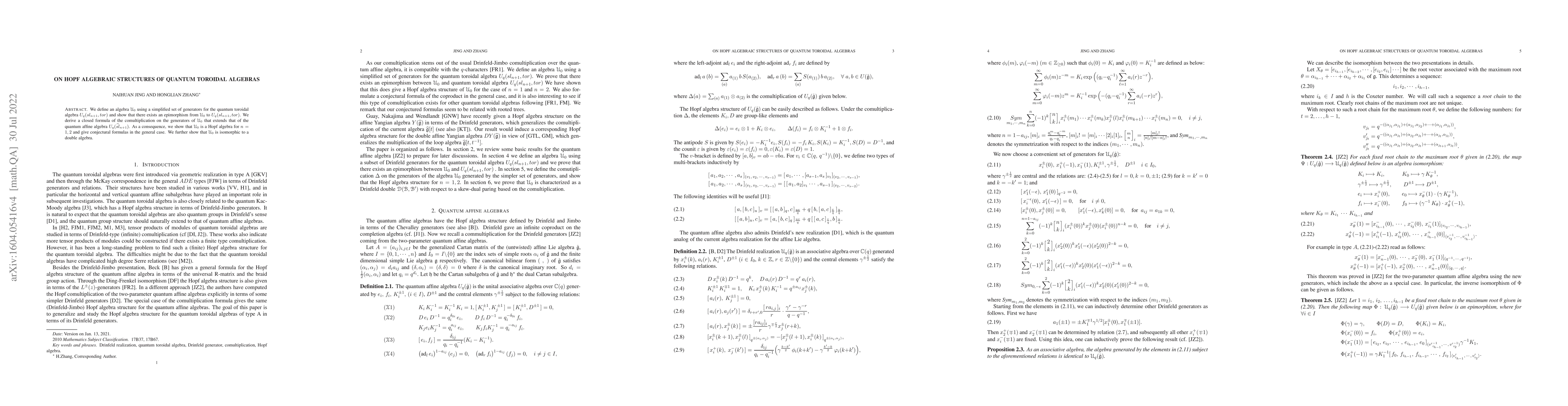 Thumbnail for On Hopf algebraic structures of quantum toroidal algebras
