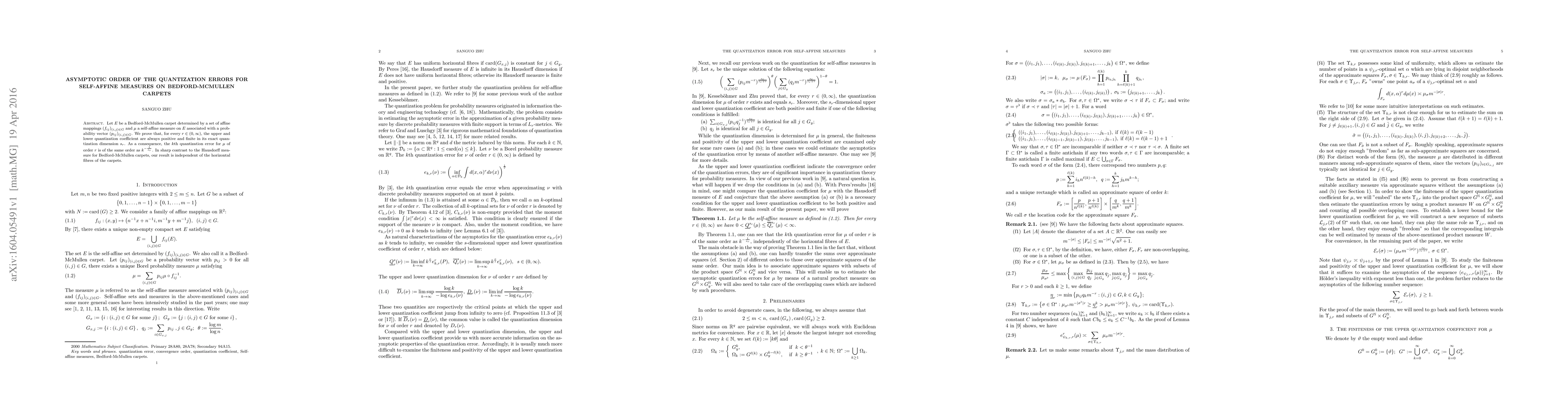 Thumbnail for Asymptotic order of the quantization errors for self-affine measures on
  Bedford-McMullen carpets