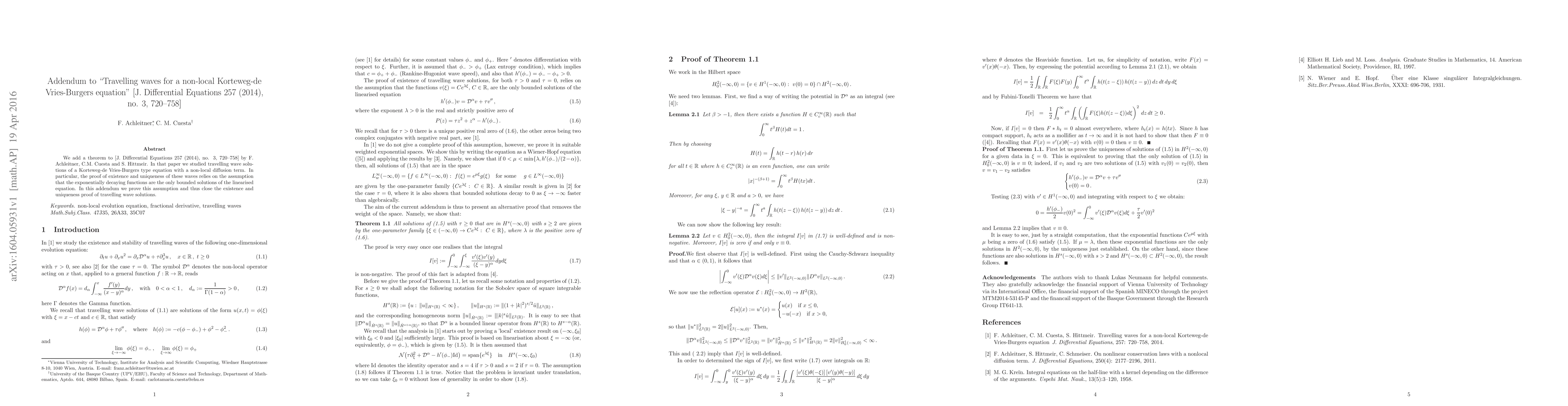 Thumbnail for Addendum to "Travelling waves for a non-local Korteweg-de Vries-Burgers
  equation" [J. Differential Equations 257 (2014), no. 3, 720--758]