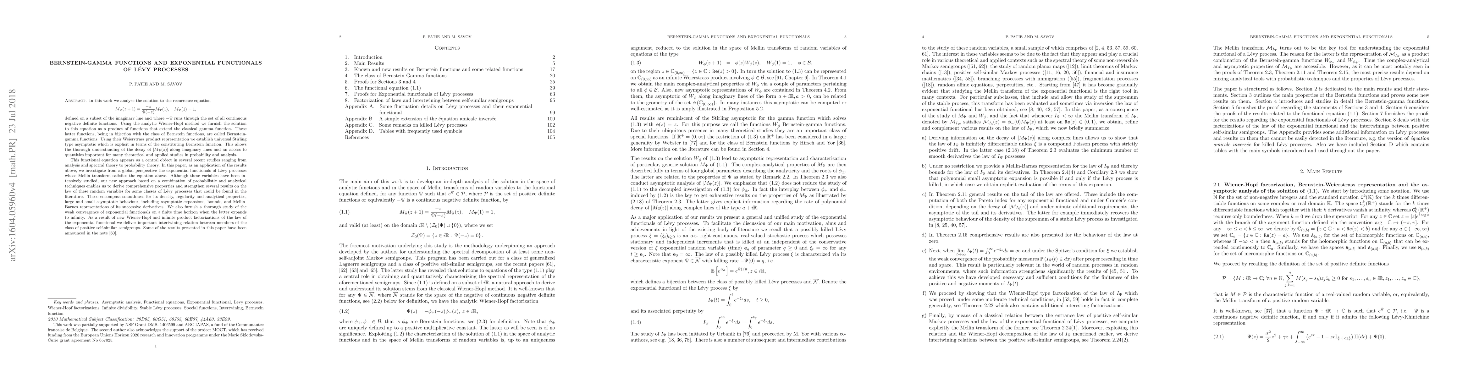 Thumbnail for Bernstein-gamma functions and exponential functionals of Levy Processes