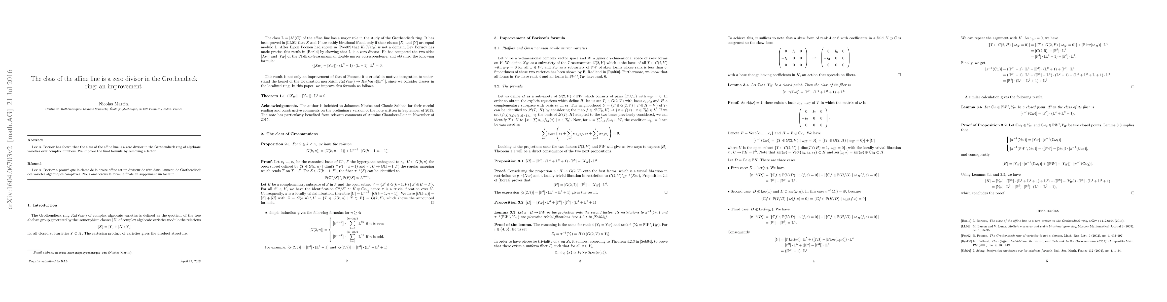 Thumbnail for The class of the affine line is a zero divisor in the Grothendieck ring:
  an improvement