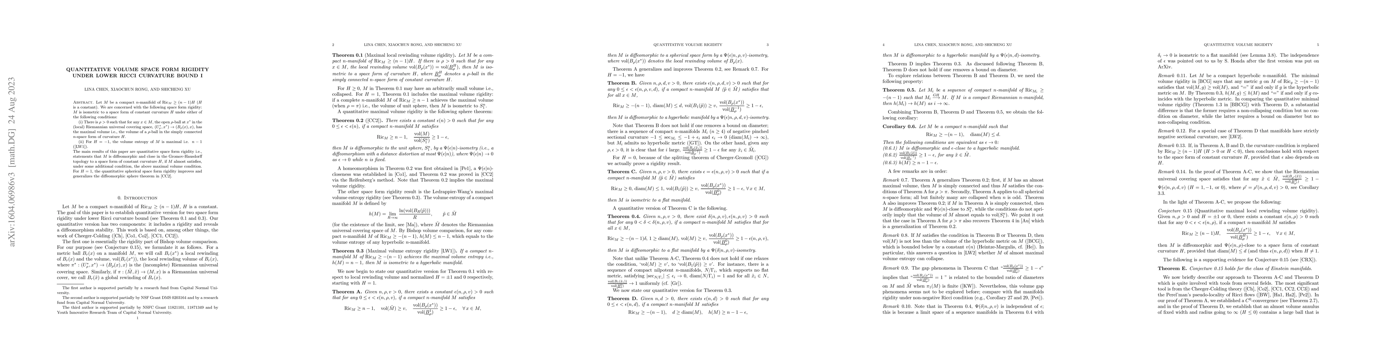 Thumbnail for Quantitative Volume Space Form Rigidity Under Lower Ricci Curvature
  Bound