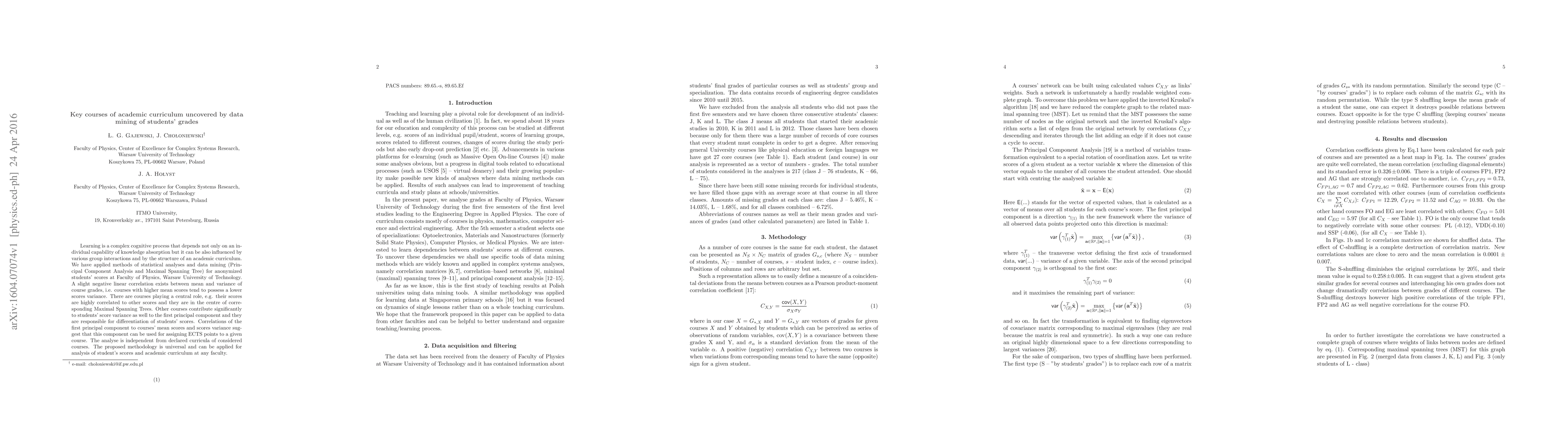 Thumbnail for Key courses of academic curriculum uncovered by data mining of students'
  grades