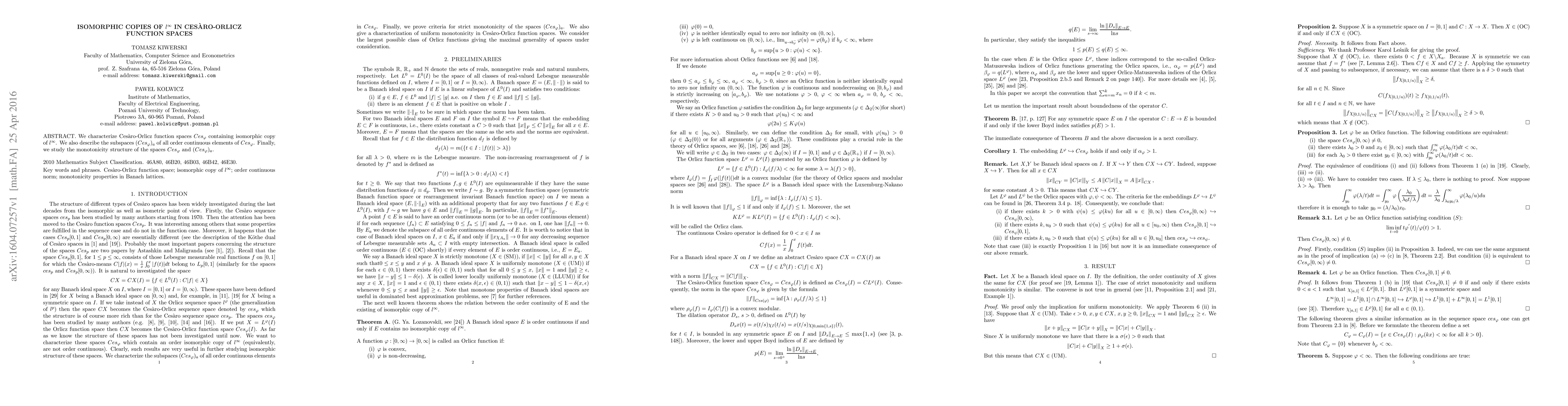 Thumbnail for Isomorphic copies of $l^\infty$ in Ces\`aro-Orlicz function spaces