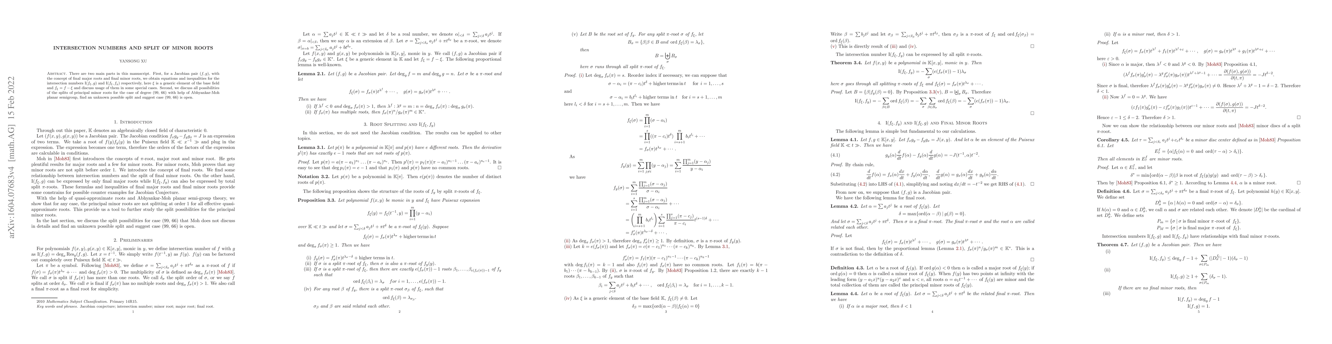 Thumbnail for Intersection Numbers and Split of Minor Roots