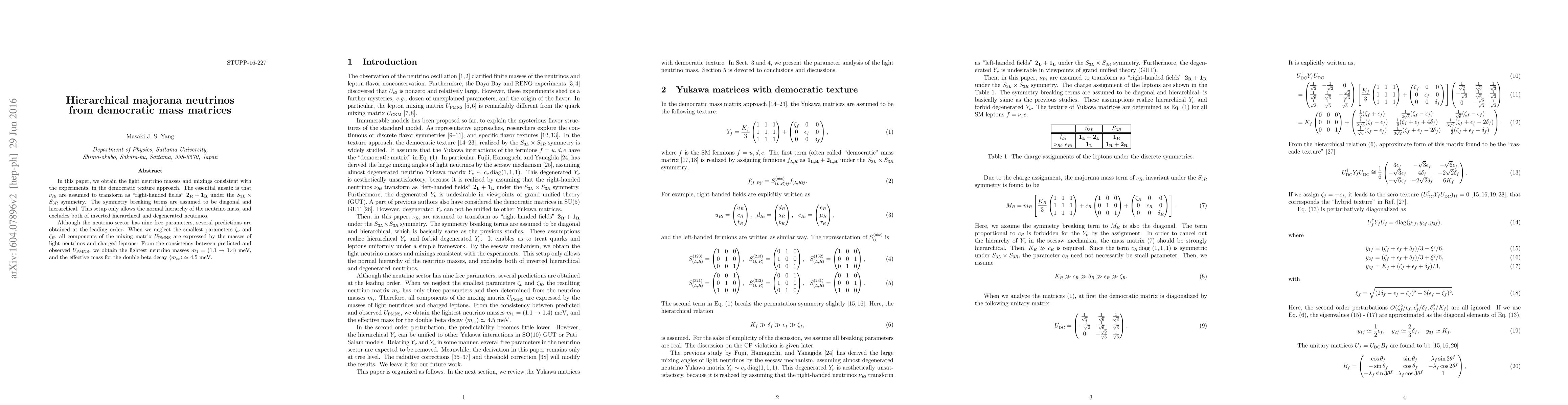 Thumbnail for Hierarchical majorana neutrinos from democratic mass matrices