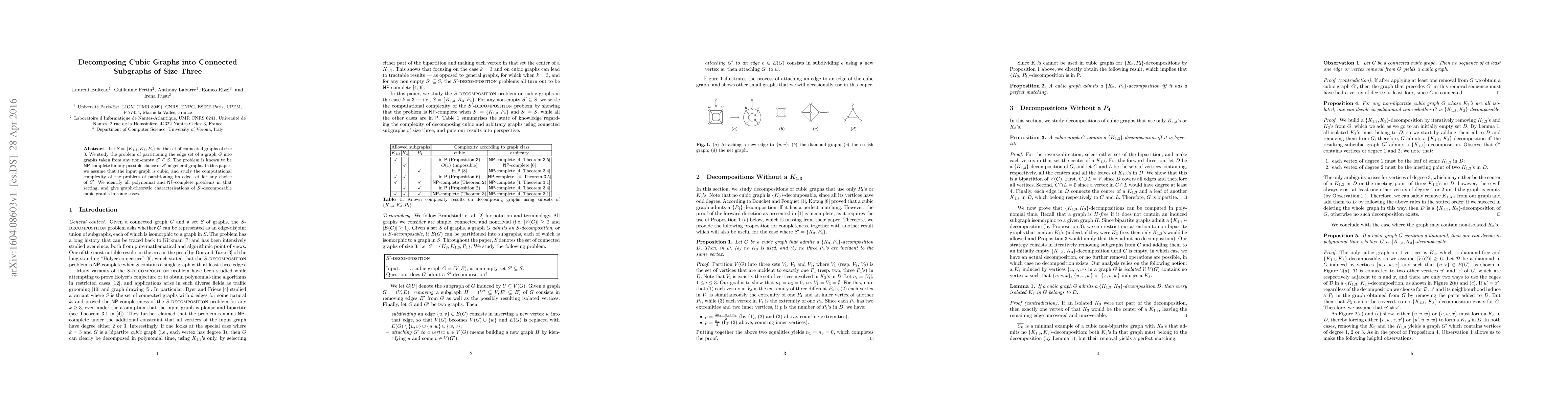 Thumbnail for Decomposing Cubic Graphs into Connected Subgraphs of Size Three