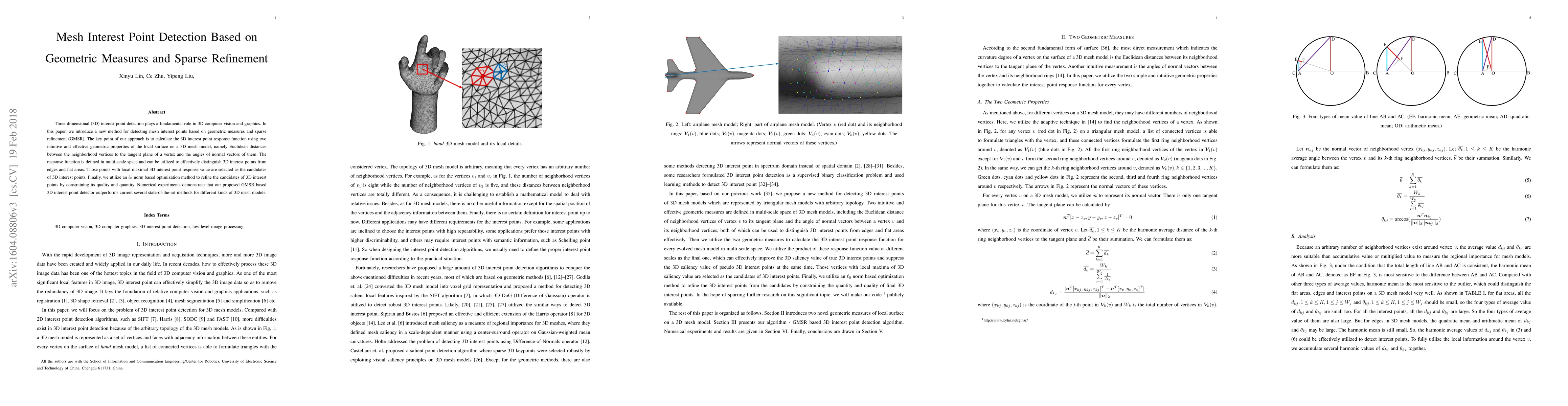 Thumbnail for Mesh Interest Point Detection Based on Geometric Measures and Sparse
  Refinement