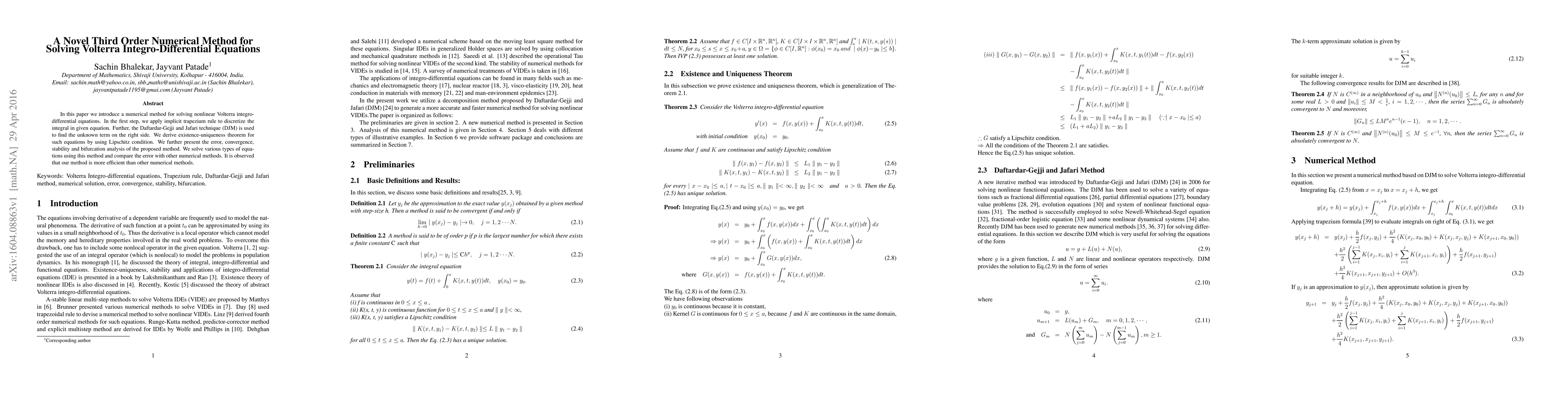Thumbnail for A Novel Third Order Numerical Method for Solving Volterra
  Integro-Differential Equations