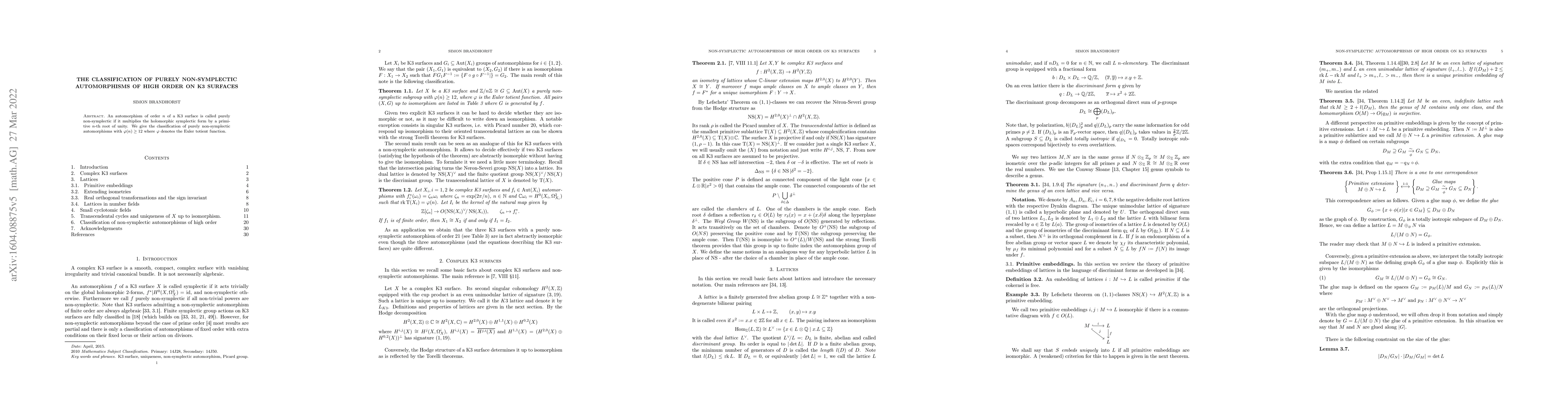 Thumbnail for The classification of purely non-symplectic automorphisms of high order
  on K3 surfaces