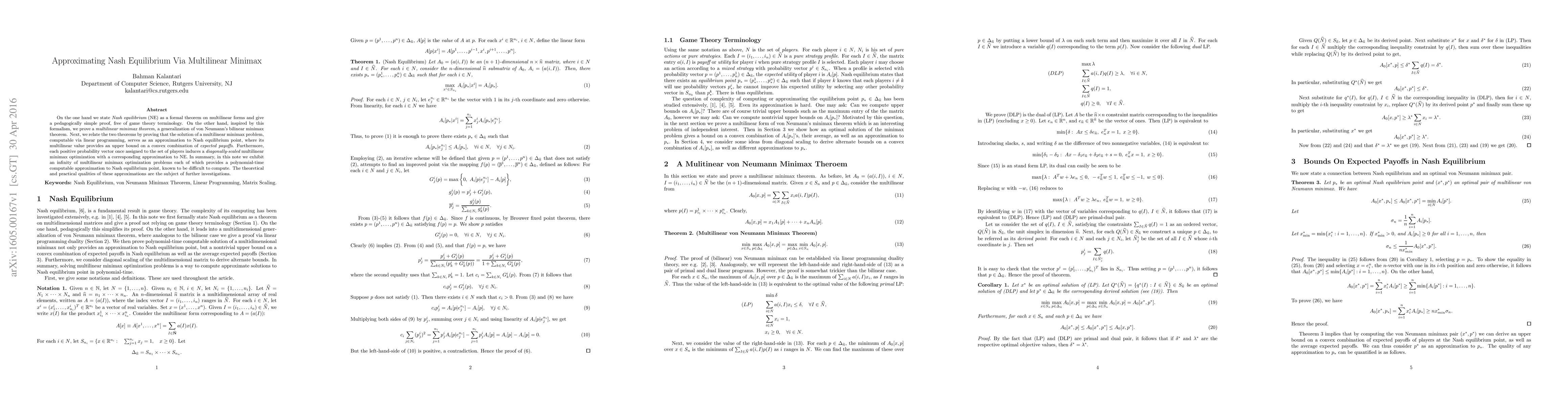 Thumbnail for Approximating Nash Equilibrium Via Multilinear Minimax