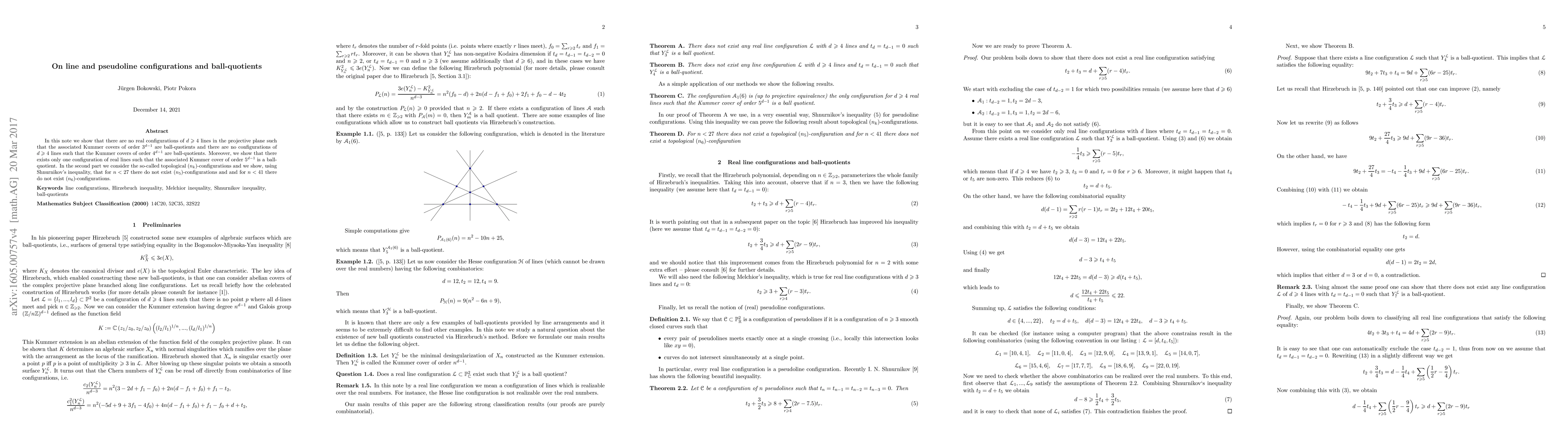 Thumbnail for On line and pseudoline configurations and ball-quotients