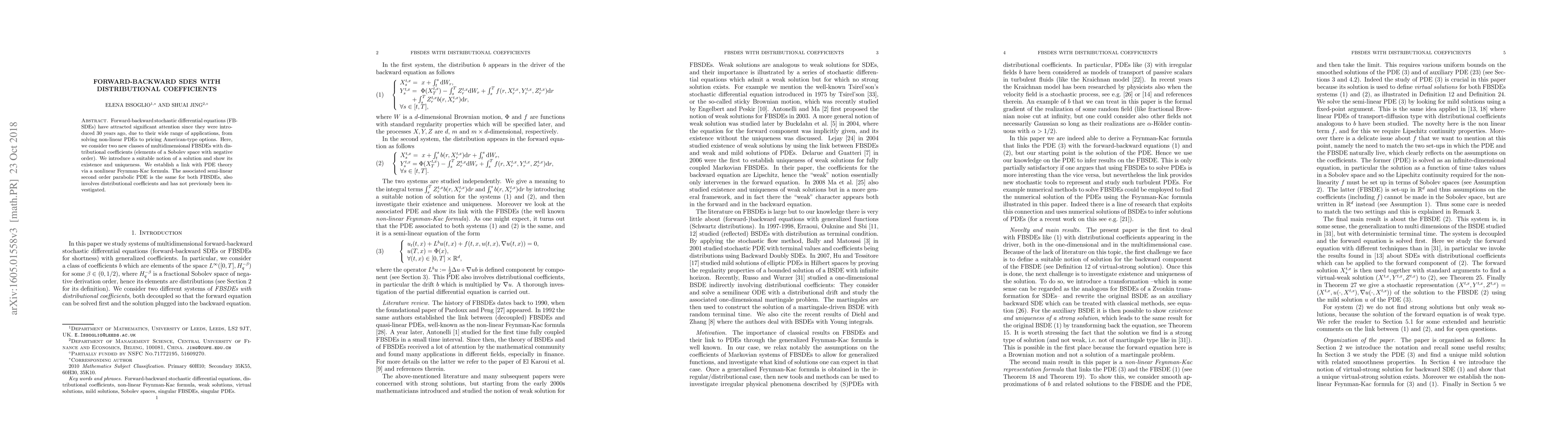 Thumbnail for Forward-backward SDEs with distributional coefficients